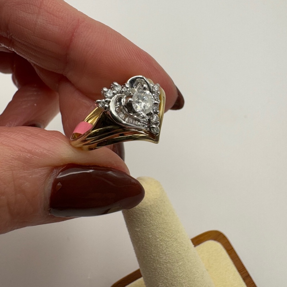 Heart shaped 10k diamond bridal set ring.